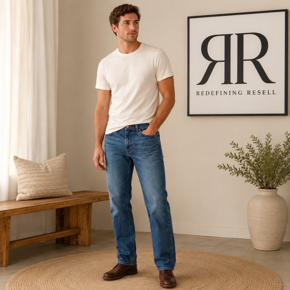 Lucky Brand 181 Relaxed Straight Mens Blue Jeans 34x32 Medium Wash 100% Cotton
